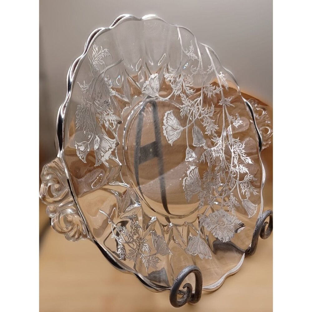 Vintage Silver City Flanders Poppy Overlay Glass 11" Cake Plate - Picture 4 of 14